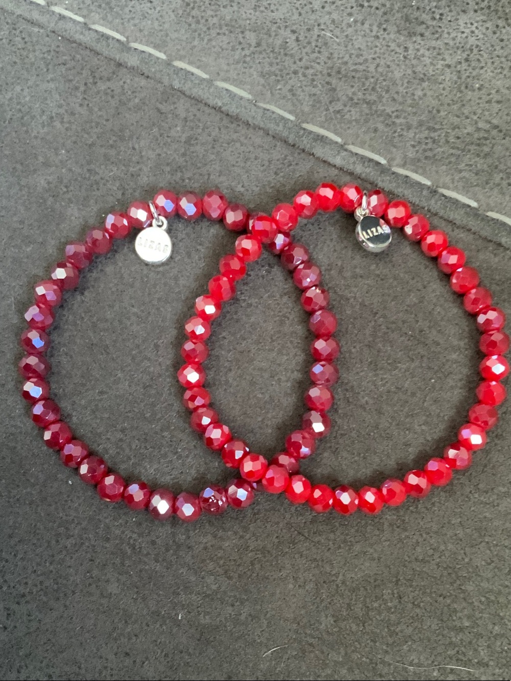 Lizas Red Faceted Beaded Stretch Bracelet Set
